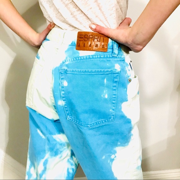 Vintage ESPRIT vibrant turquoise denim mom jean hand painted!! - Picture 13 of 16